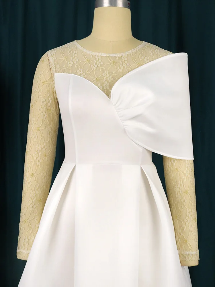 2023 Elegant White Big Swing Evening Dresses Ladies Women Off Shoulder Hollow Out Butterfly Sleeves Lace Party Dress For Bridal