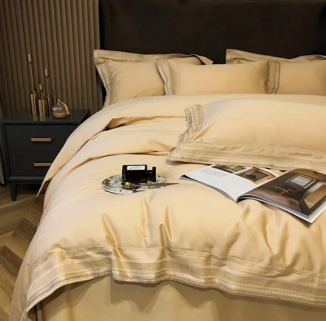 Luxury Hotel 100% Cotton Fabric Bedding Set Custom Color Duvet Cover Bedsheet Pillowcase