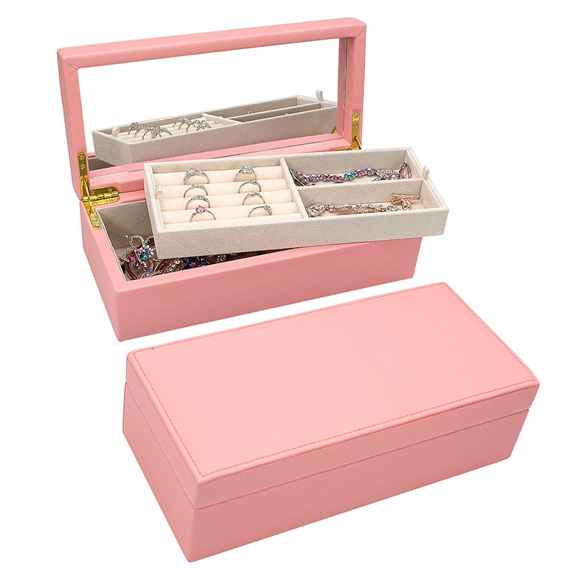  Luxury Velvet Jewellery Jewlery Storage Mirror Boxes Large High Capacity Portable Rectangle Green Bracelet Jewelry Jewely