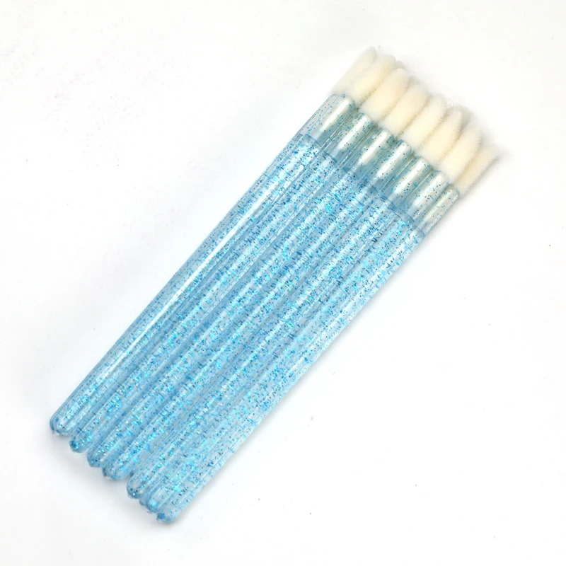 Wholesales Glitter Flocked Head 50 Pack Disposable Lip Gloss Brushes Lipstick Wands Applicator for Makeup Brush Women Girls