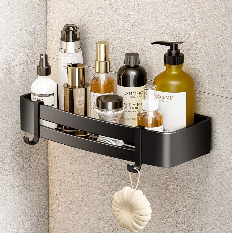 Wall mounted Aluminium bathroom organizer corner rack shelves with hooks shower basket towel rack shelf for bathroom bedrooms
