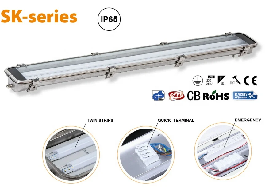 Ce Saa Sk Series Stainless Steel Ip65 Tri-Proof Led Poultry Light Fixture Waterproof