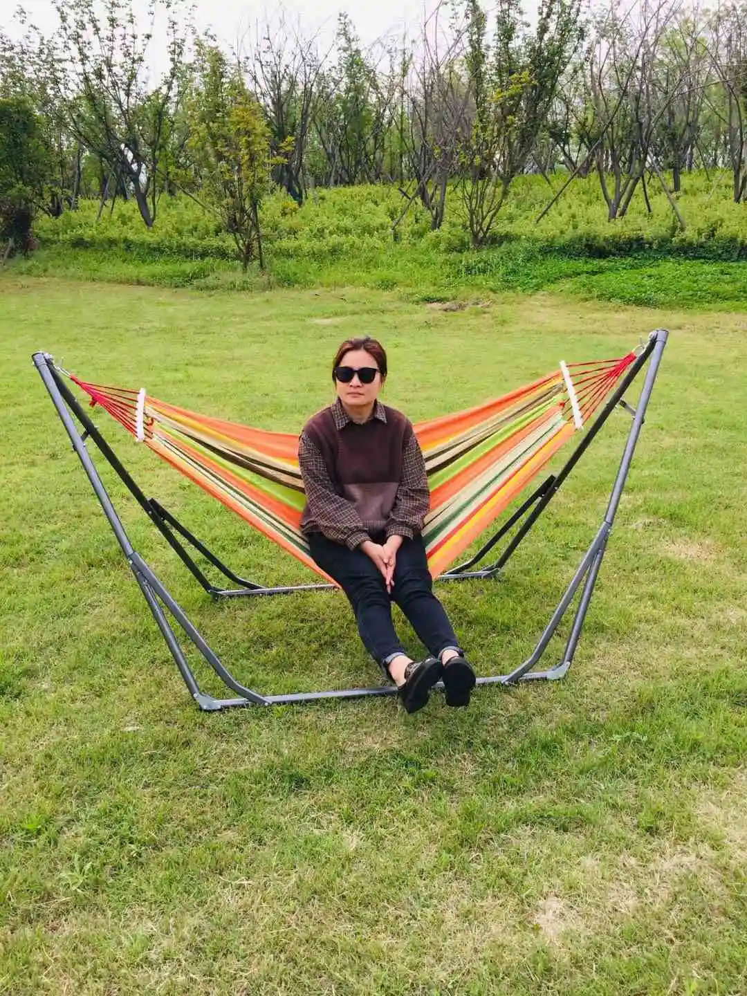 3D Max Outdoor Foldable Hammock Adjustable Footrest Foot Rest Hammock Patio Garden Beach Canvas Folding Hammock Chair