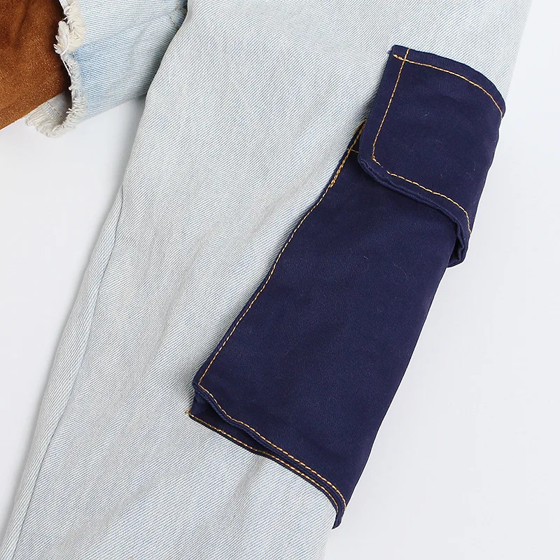 Женская куртка из джинсовой ткани синяя укороченная шерсти с мехом контрастная джинсовая свободного покроя для девушек и женщин зима 2022