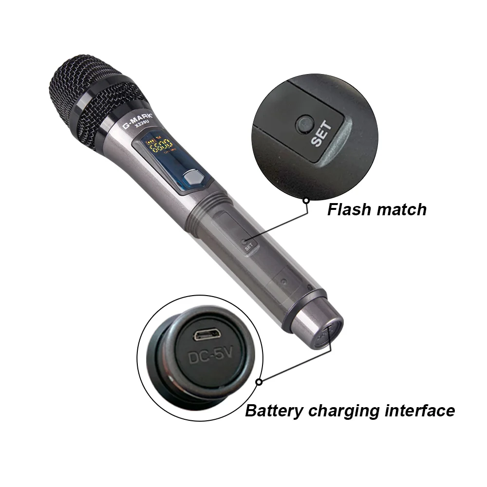 G-MARK X220U UHF Запись микрофон для караоке беспроводной с перезаряжаемой литиевой батареей приемник работы 5 часов