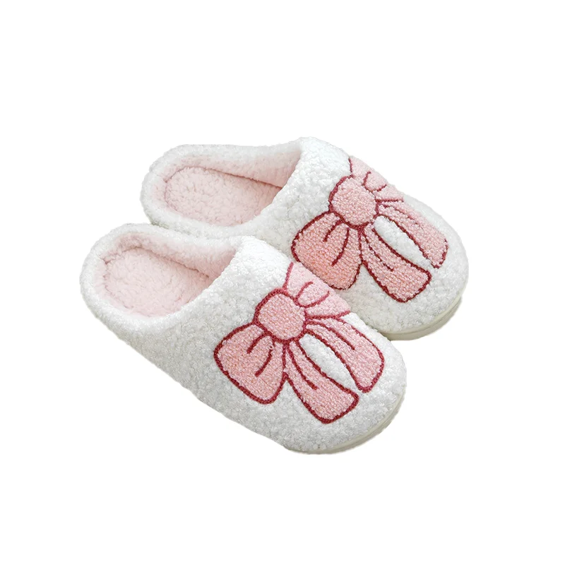 HF 2024 women big pink bow fashion high quality winter warm big love slides slippers