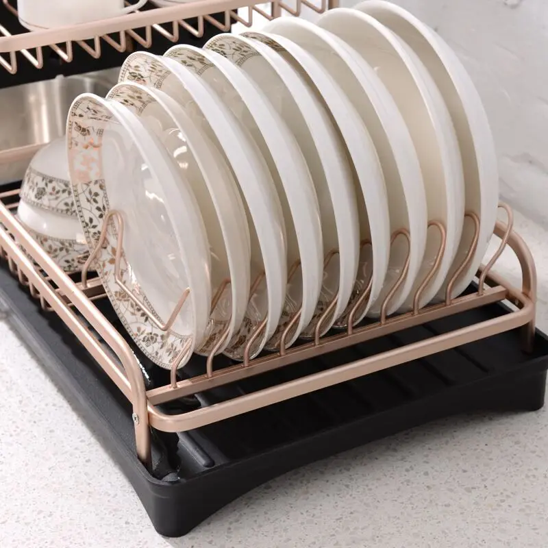 Kitchen Dish Drainer Double-layer Multi-functional Tableware Cup Chopsticks Rack Dish Rack Bowl Rack Space Aluminum Metal Square