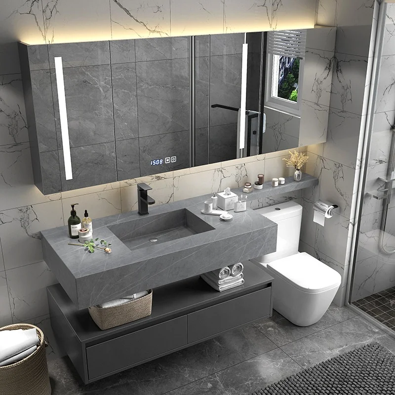Modern Aluminum Profile LED Medicine Cabinet Bathroom Vanities with Illuminated Accessories Includes Mirror for Home Use