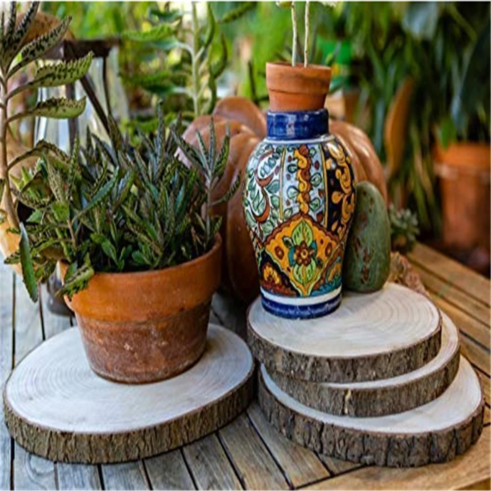 Wholesale rustic rounds durable unfinished paulownia tree slabs  storage wooden slices tray