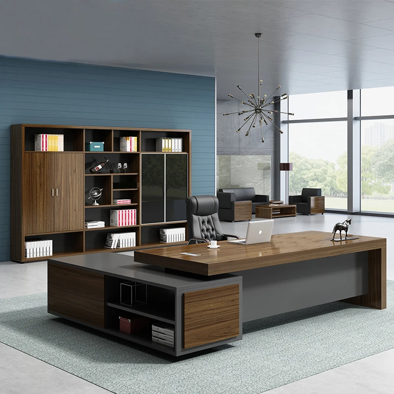 LANRAN Modern Design L Shaped CEO Boss Manager Executive Office Desk for Wood Office Furniture