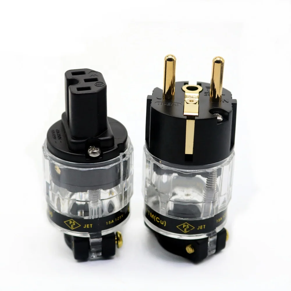 Power Jack YIVO Hi-end Hifi Pure Copper Plating Gold European Male IEC Female EU Electrical Connector Plug For DIY Power Cable