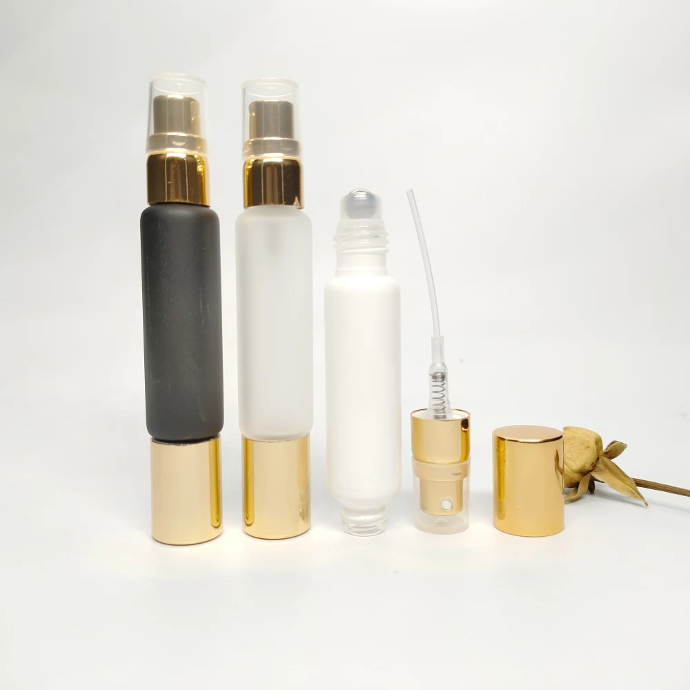 Hot Sale Tube type Borosilicate White Two Thread Perfume Essential Oil Sample Double ended Glass Bottle With Roller and Sprayer