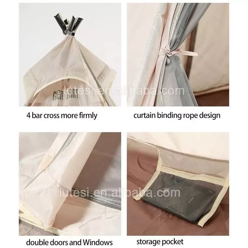 Multipurpose Portable Hiking Beach Single Layer Pole Indian Pyramid Party Mesh White Sunscreen Thickened Cotton Canvas Tent