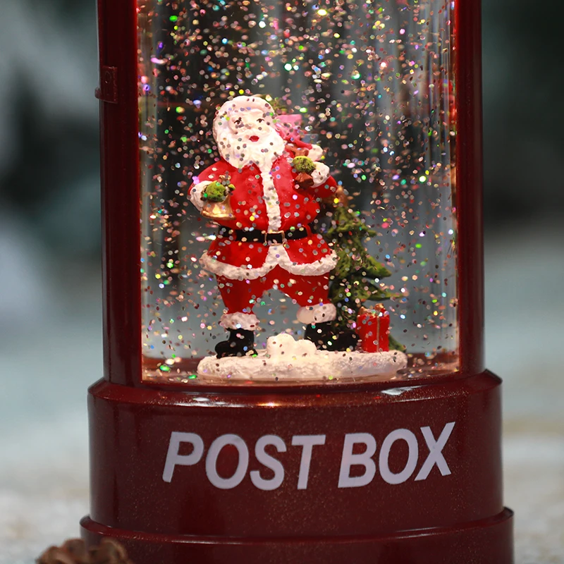 
Popular battery operated Red Post Box Santa snow globe music box Led light Water Globe Christmas lantern 