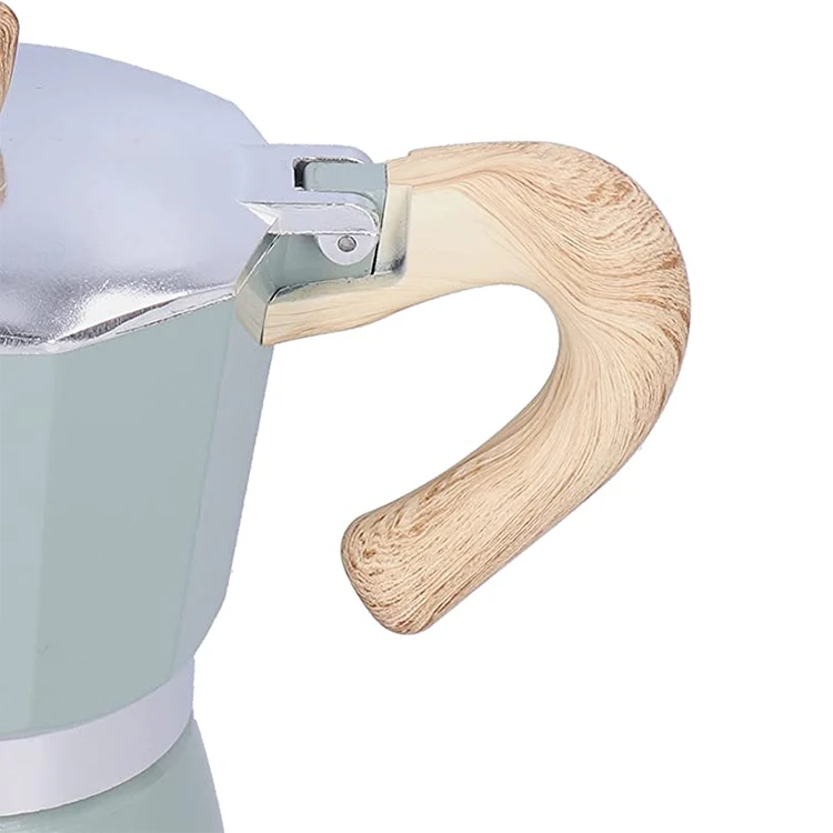 New Design Easy Operate Wood Grain Handle Commercial Espresso Coffee Maker Moka Pot