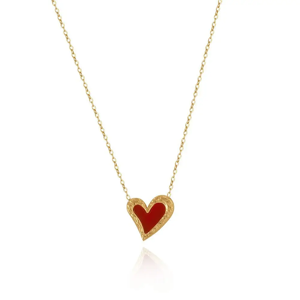 New Year Jewelry Lucky Red Heart Charm Necklace Christmas Gift Stainless Steel 18k Gold Plated Red Love Heart Pendant Necklace