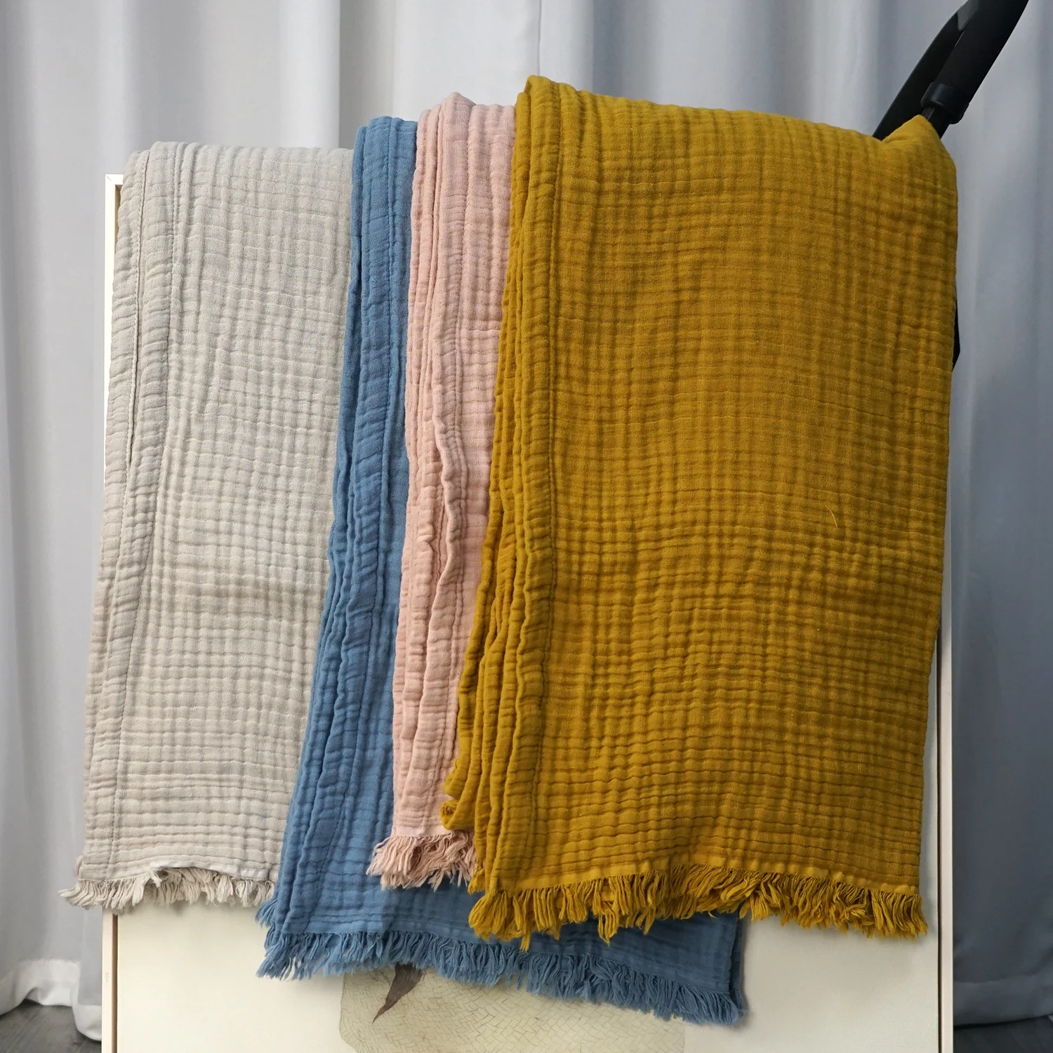 Gauze Organic Cotton Muslin Swaddle Blanket King Size 4 Layer Waffle Throw Blanket For Bed