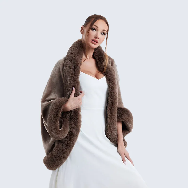 Plush Shawl Solid with Sleeve  Color fur Shawl Faux Fur Shawl Wrap Stole Shrug Bridal Winter Wedding with Hook