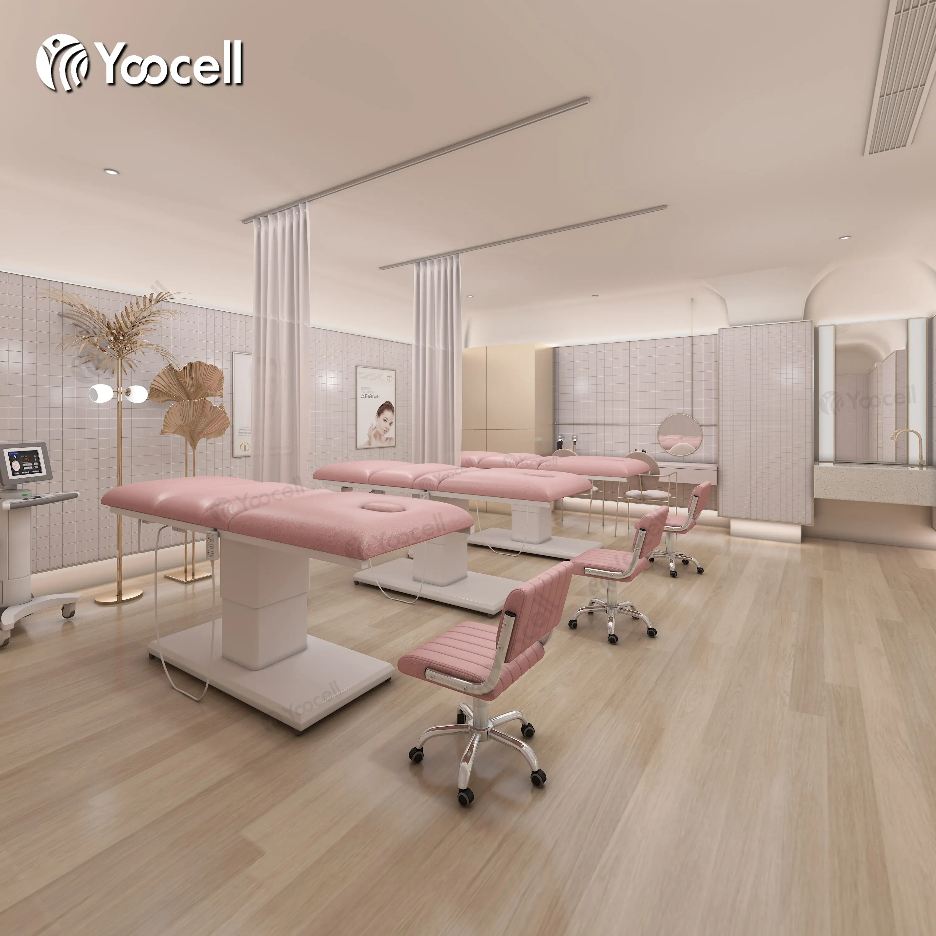  Лидер продаж кресло Yoocell розового цвета для лечения ресниц электрическая кровать красоты лица с 3 двигателями спа-салона массажа