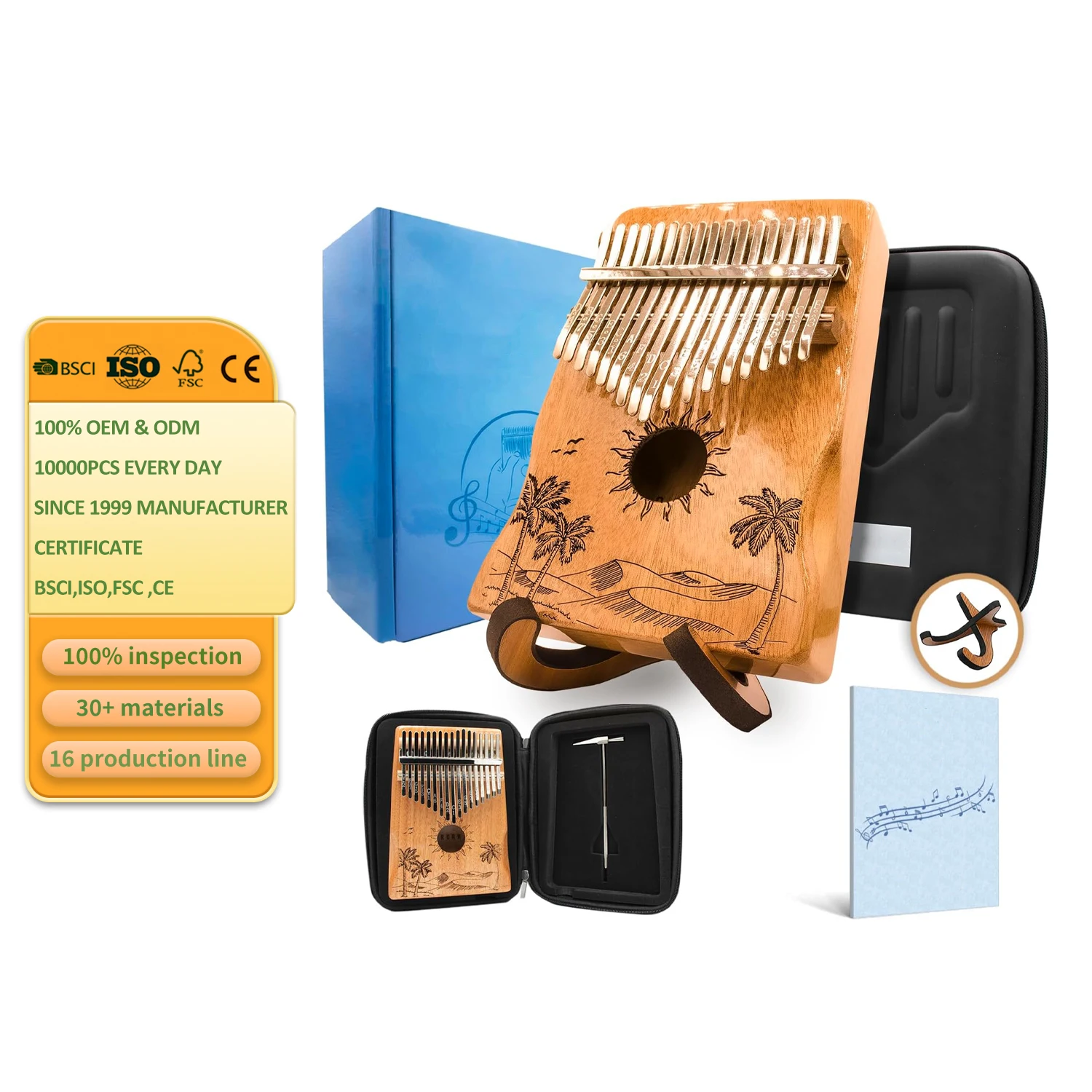 Wood Musical Instrument Finger Piano with Protection Case Kalimba 17 Keys Thumb Piano