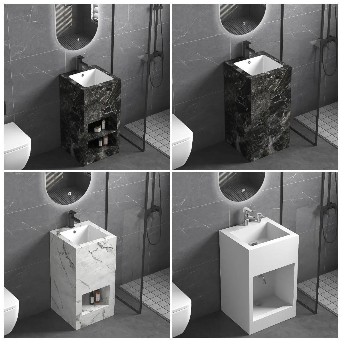 Customized One Floor Standing Washbasin Marble Sink Sintered Stone One Piece Pedestal Sink