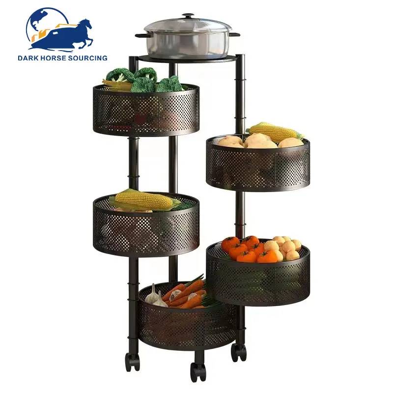 Multi size Kitchen Vegetable Rotating Shelving Floor storage stand rack multi - layer shelving cylindrical storage rack