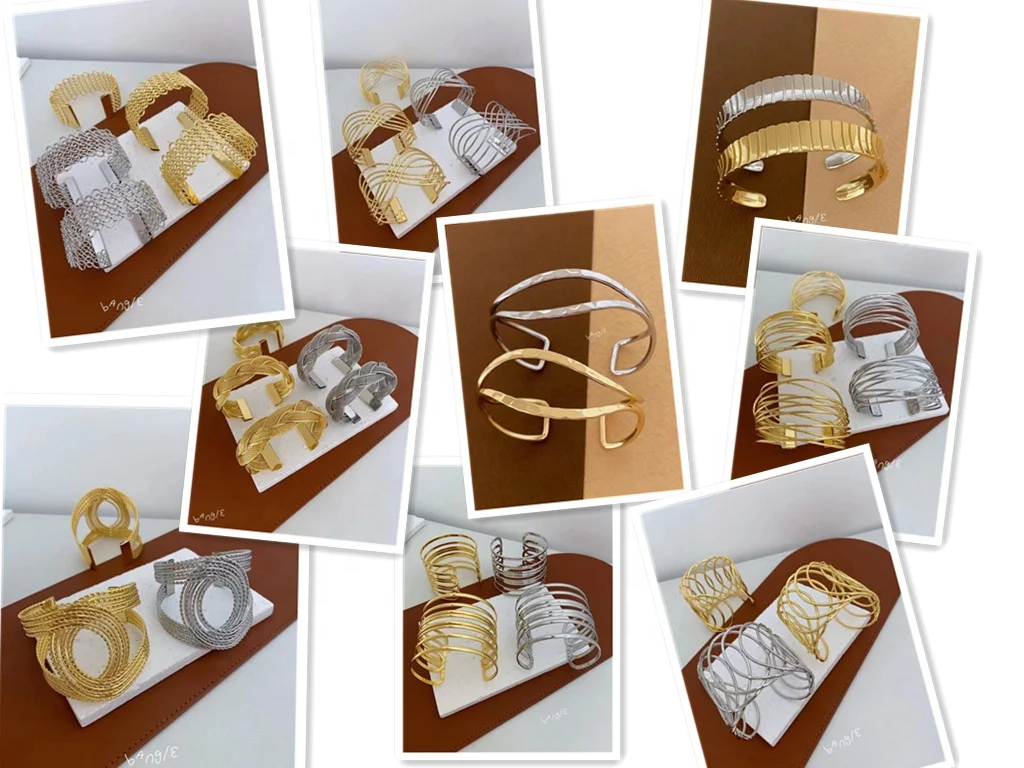 brass cuff bangle bracelet for women new arrival 2024 gold plated wide hollow intersect bangles jewelry ladies indian