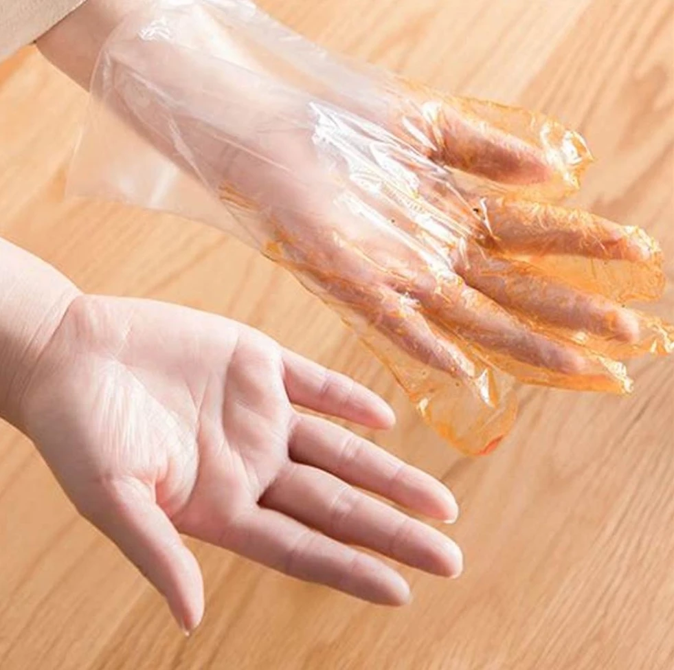 Хит продаж черные перчатки из ПЭ/ТПЭ одноразовые для очистки пищевых продуктов ПЭ ТПЭ
