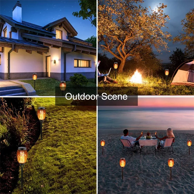 IP65 Waterproof Flickering Dancing Fake Fire Flame Torches Lamp Outdoor Led Solar Spark Flame Garden Night Light For Garden