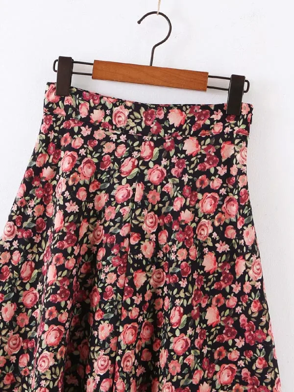 qz2490 women vintage holiday floral print a-line skirt ladies spring autumn long skirts saias women clothing