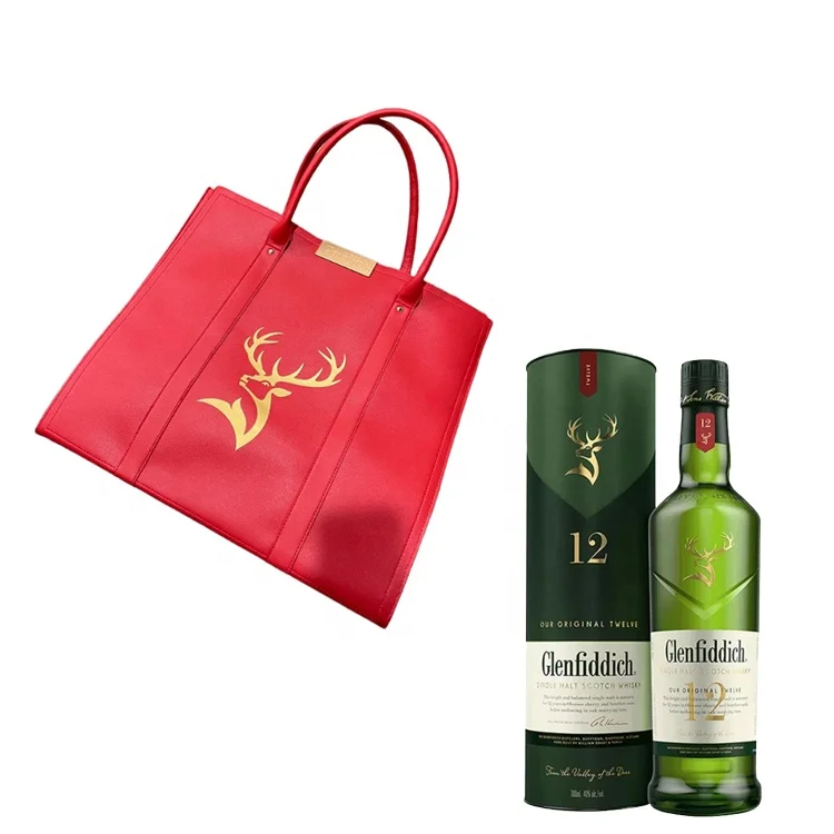 Custom logo pu red leather Promotional giveaway gift bag Carrying Gift HandPromotional giveaway gift bag Tote Bag For Scotch whisky brand promotion