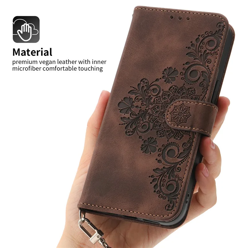 New Embossed Flower Wallet Leather Phone Case For Huawei P60 Nova 11 Honor 90 Pro X50i X40i X30 X8A Flip Cover With Strap