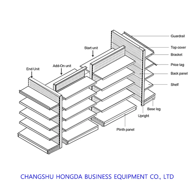 Customized Top quality Shop Commercial metal Supermarket Shelves For Retail Store Double-Sided