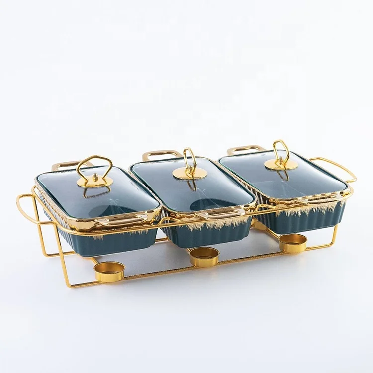 Tianxing Europe Style Catering Equipment Buffet Serving Ceramic Chafing Dish Porcelain Casseroles Hot Pot Food Warmer Of 3