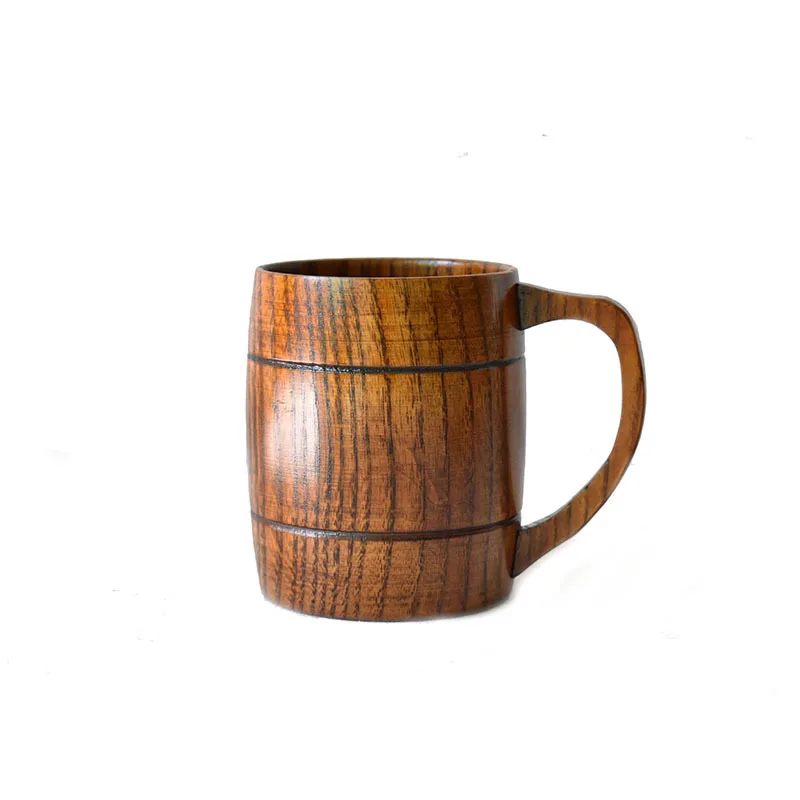Lightweight And Stylish Bar Dedicated Jujube Wood Wine Barrel With Handle Beer Mug Wooden Tankard Beer Stein12 Oz Brown