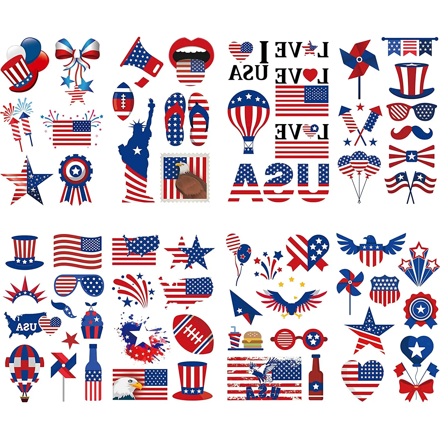 Temporary Tattoos American Flag Red White and Blue Fake Tattoos Independence Day Tattoo Stickers