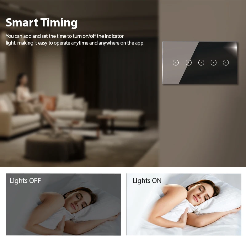 147 Type Wi-Fi  Universal 5 Gang SmartTouch wall Switch with Tuya App Remote Control and Backlight Function