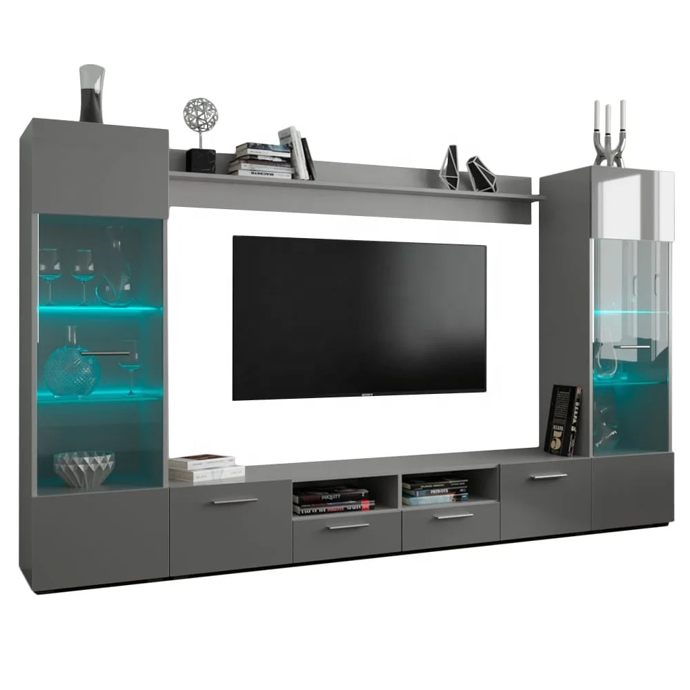 Hot Selling LED Wall Unit Entertainment Center With Shelves Multi-function MDF Wooden Stand Tv Stands Fortv furnitures