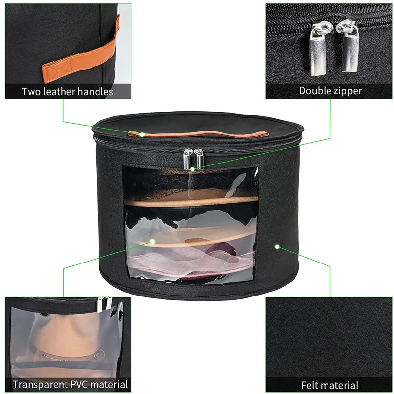 Portable Felt Organizer Bucket Hat Storage Box with Dust Proof Lid for Travel Clothes Stuffed Animal Toy Storage Bin Bag