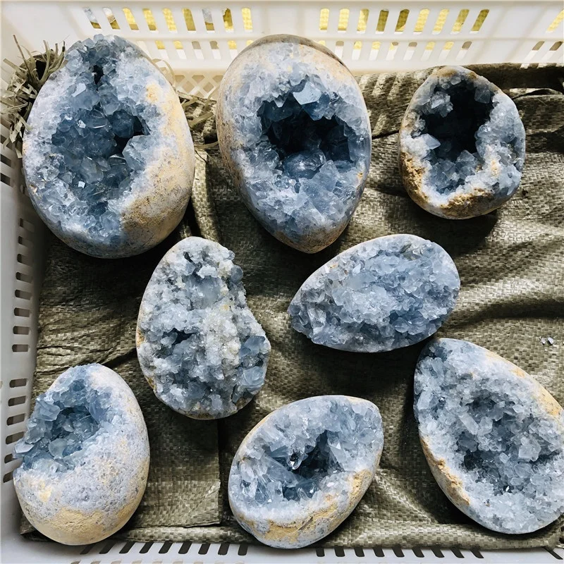 natural High quality blue celestite geode raw rough crystals Cluster eggs for sale