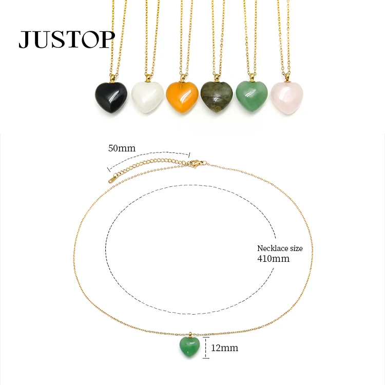 Оптовая продажа ожерелье из нержавеющей стали Justop позолоченное с кулоном в виде сердца натурального камня 18 карат