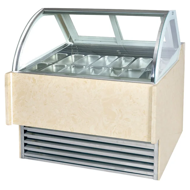 
Curved Glass Gelato Showcase Ice Cream Display Freezer / Ice Cream Display Refrigerator 
