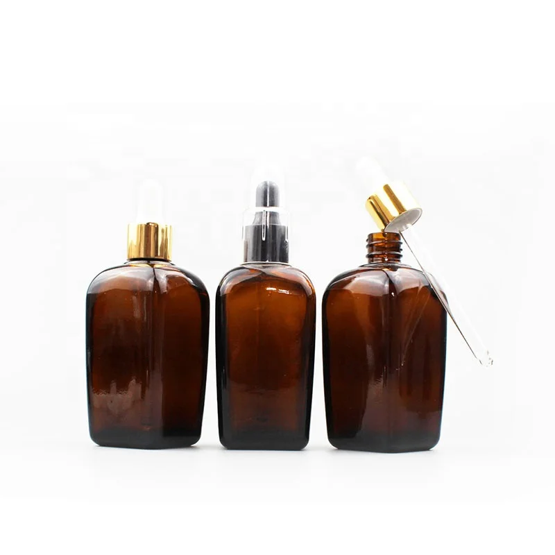 100ML 3.4OZ Amber Square Glass Dropper Bottle