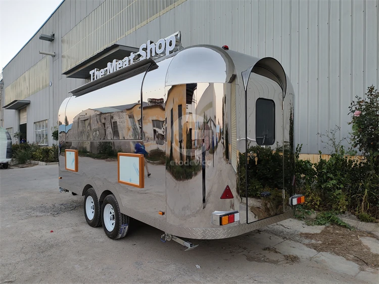 Factory Wholesale Mirror Stainless Steel Airstream Fully Equipped Fast Food Truck Outside Best Selling Mobile Food Trailer
