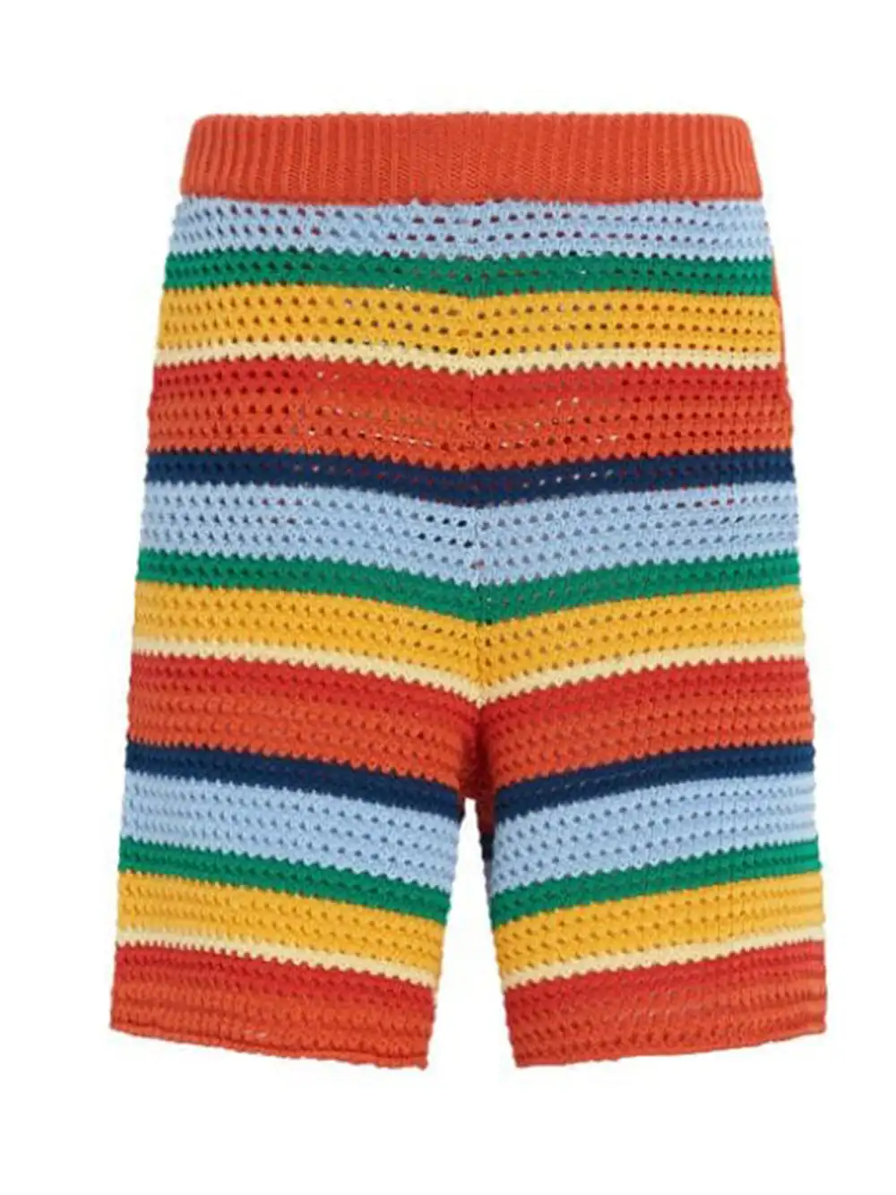 Custom OEM & ODM men Crocheted knitted  Shorts winter Knit Pants men knitwear Striped cotton Drawstring Hollow out knit Shorts