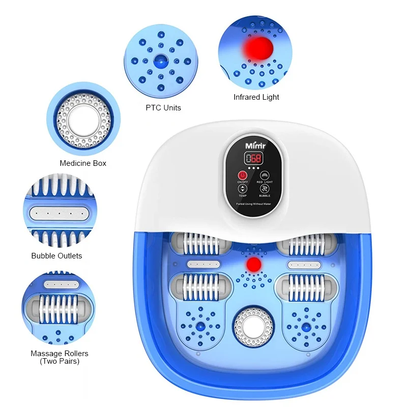 Air Bubble Foot Massage Basin Foot Spa Bath With Electric Heating Water And Large Massage Rollers