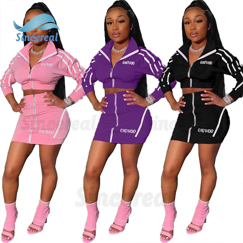 Two Piece Set Women Summer Casual Pink Outfits 2 Pieces Skirt Suits Crop Tops and Mini Skirts Tracksuit Female Matching Sets