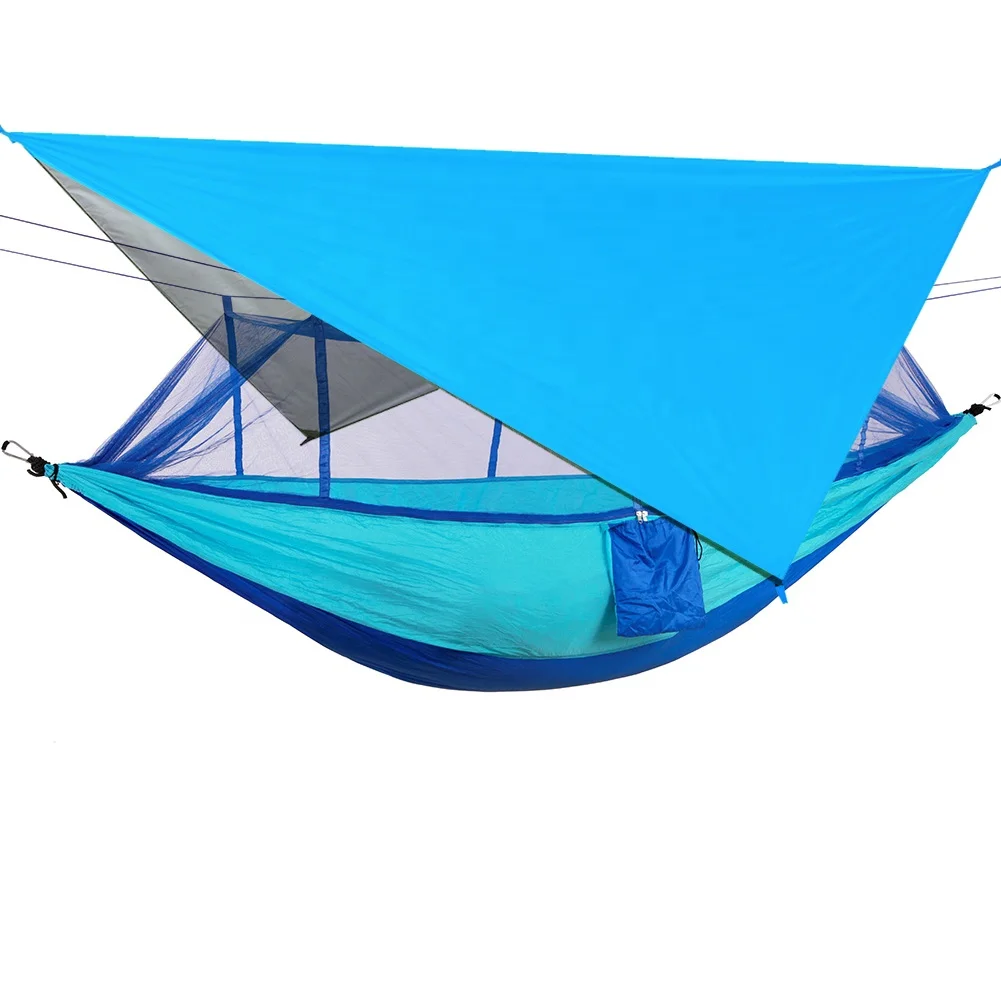 Camping Hammock with Mosquito Net Rainfly Tent Tarp Tree Straps Compression Sack Portable Lightweight Nylon Hammock Tent