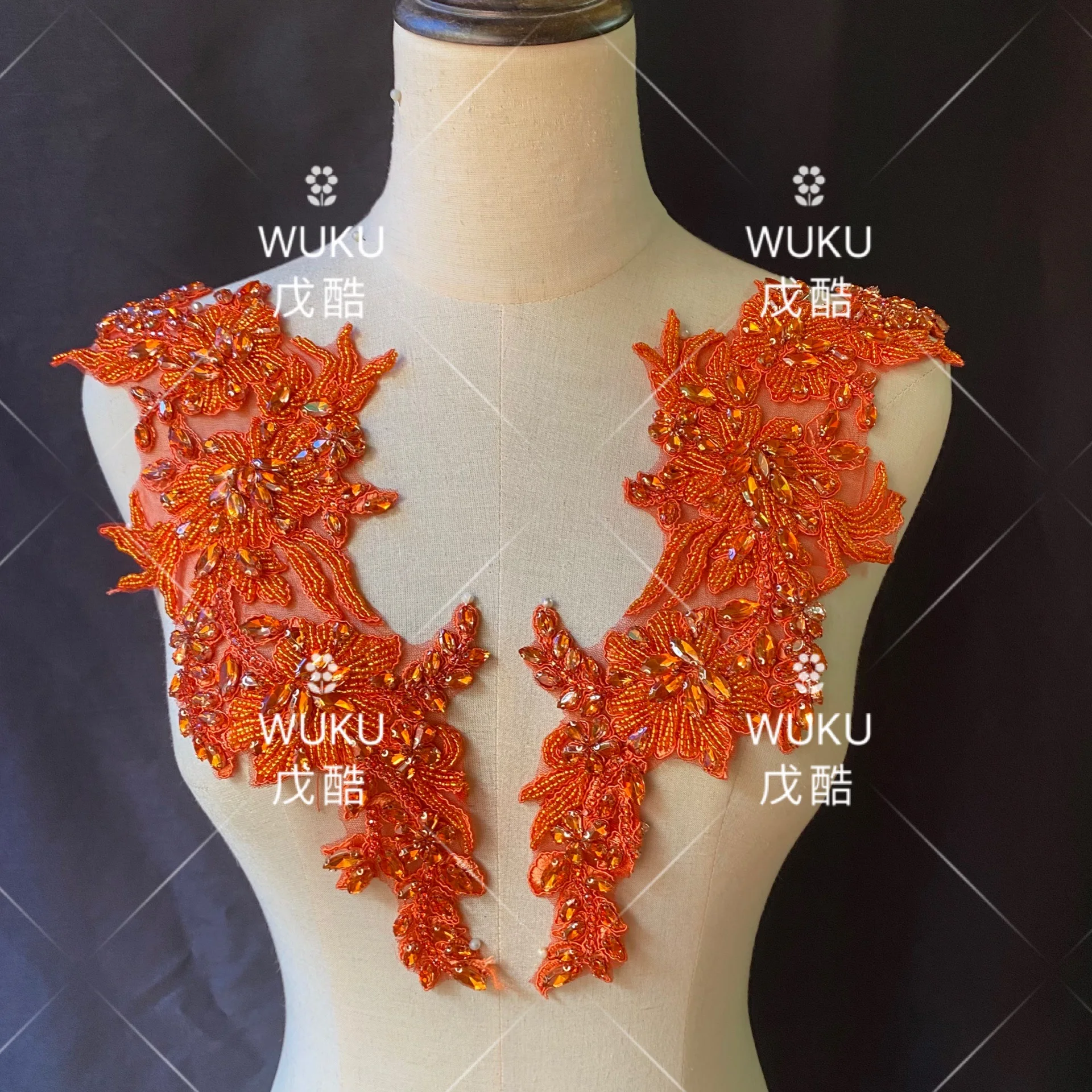 Wuku 2018 свадебное платье кружевные бусины с кристаллами Пришивные аппликации в оранжевом