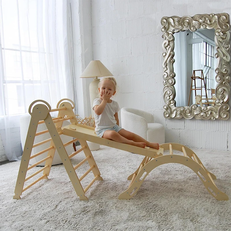 WDF New Arrival montessori piklers toys set wood dreieck pastell bamboo wood piklers triangle with ramp climbing